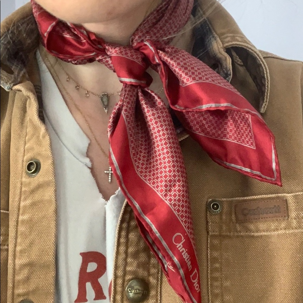 Christian Dior Red Silk Scarf
